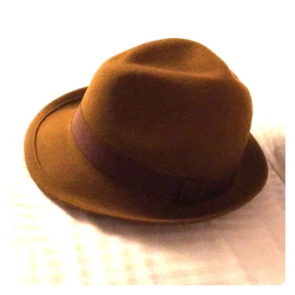 Brown suede 100% wool hat.